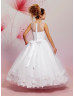 Illusion Neck Tulle Long Flower Girl Dress Cheap Kids Dress